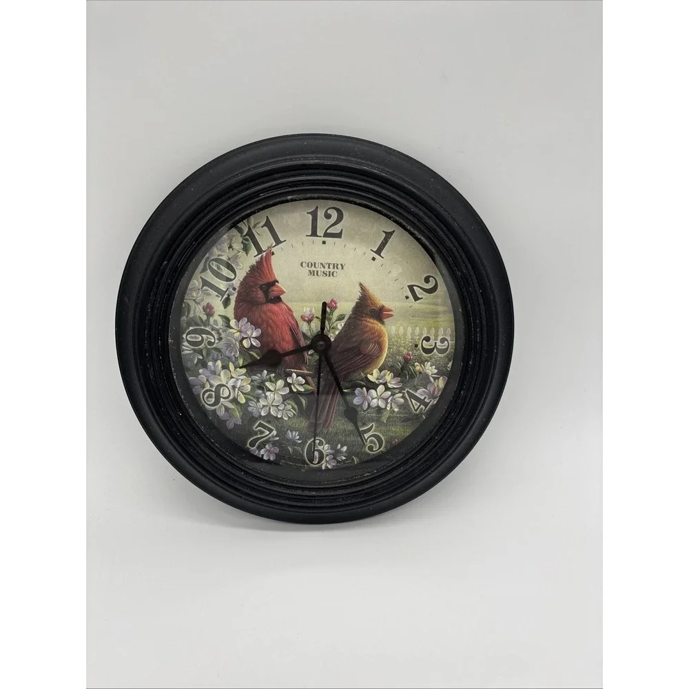 Northern Cardinal Wall Clock With Floral Background ( Country Music )